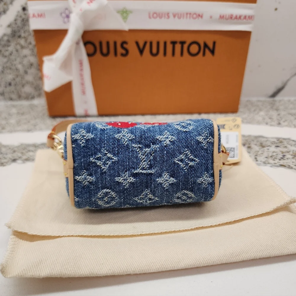 LOUIS VUITTON 2025 LV x TM Murakami Cerises Cherry Denim Micro Speedy Bag Charm - Picture 6 of 8